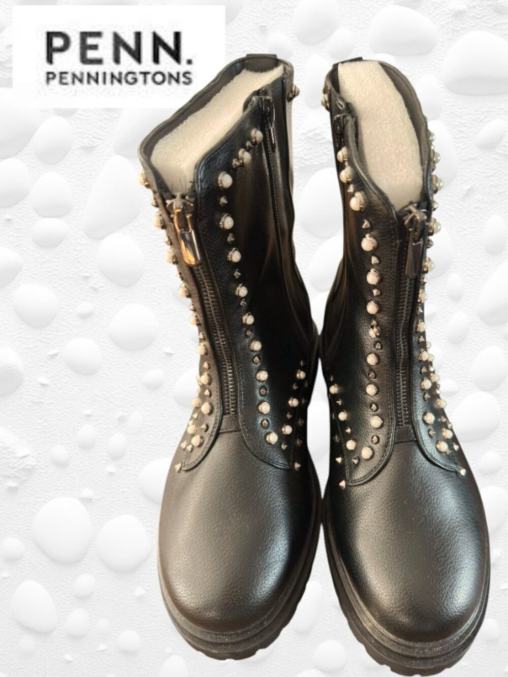 Penningtons Black Studded Boots – Size 10 WW (Wide Width)